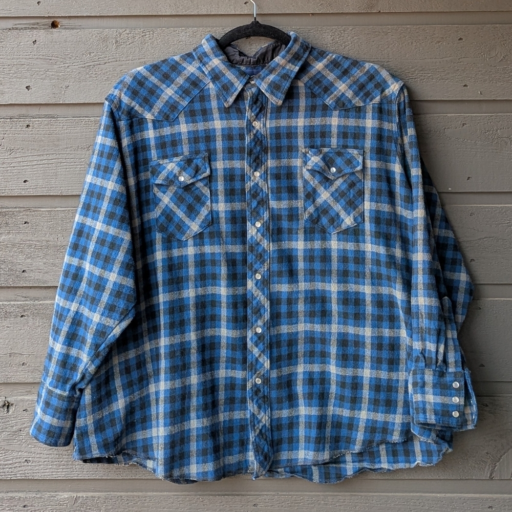 Wrangler Blue Black Tan Plaid Pearl Snap Western LS Shirt Size 4X 100% Cotton - Picture 7 of 7